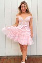 Corset Skater Glitter Bow Tiered Homecoming Dresses