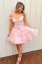 Corset Skater Glitter Bow Tiered Homecoming Dresses