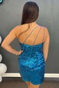 Sparkly Blue Bodycon Sequin One Shoulder Homecoming Dresses