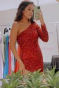 Sparkly Bodycon Sequin One Shoulder Homecoming Dresses