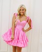 Pink Skater Taffeta Sweetheart Ruffle Homecoming Dresses