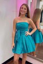 Unique Black Skater Satin Bow Homecoming Dresses