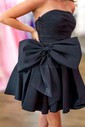 Unique Black Skater Satin Bow Homecoming Dresses