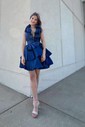 Unique Red Skater Satin Tiered Ruffle Homecoming Dresses