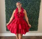 Unique Red Skater Satin Tiered Ruffle Homecoming Dresses