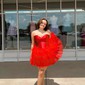 Corset Red Skater Sweetheart Tiered Homecoming Dresses