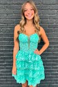 V-neck Glitter Tulle Skater Homecoming Dresses With Tiered