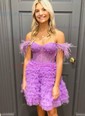 Corset Skater Tulle Feathers Ruffle Homecoming Dresses