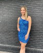 Sparkly Bodycon Sequin Cut Out One-Shoulder Homecoming Dresses