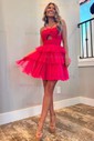 Unique Orange Skater Tulle Tiered Cut Out Homecoming Dresses