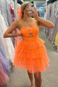 Unique Orange Skater Tulle Tiered Cut Out Homecoming Dresses