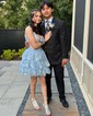 Corset Sky Blue Skater Glitter Tulle Tiered Homecoming Dresses