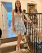 Corset Sky Blue Skater Glitter Tulle Tiered Homecoming Dresses