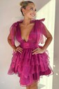 Unique Fuchsia Skater Organza Tiered Homecoming Dresses