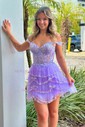 Corset Sky Blue Skater Tulle Tiered Homecoming Dresses