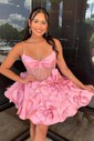 Corset Daffodil Skater Satin V-neck Homecoming Dresses