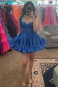 Pink Skater Taffeta Sweetheart Ruffle Homecoming Dresses