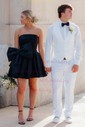 Unique Black Skater Satin Bow Homecoming Dresses