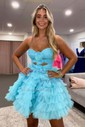 Unique Orange Skater Tulle Ruffle Cut Out Homecoming Dresses