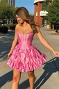 Corset Skater Taffeta Ruffle Bow Homecoming Dresses