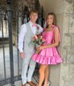 Pink Skater Taffeta Sweetheart Ruffle Homecoming Dresses