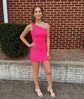 Sparkly Fuchsia Bodycon Sequin One-Shoulder Homecoming Dresses