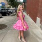 Pink Skater Taffeta Sweetheart Ruffle Homecoming Dresses