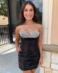 Black Bodycon Satin Sweetheart Beaded Homecoming Dresses