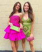 Corset Fuchsia Skater Taffeta Bow Beaded Homecoming Dresses