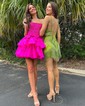 Corset Fuchsia Skater Taffeta Bow Beaded Homecoming Dresses