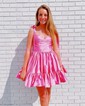 Pink Skater Taffeta Sweetheart Ruffle Homecoming Dresses