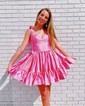 Pink Skater Taffeta Sweetheart Ruffle Homecoming Dresses