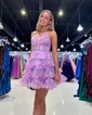 Pink Floral Print Tiered Ruffle Hem Homecoming Dresses