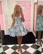 Corset Sky Blue Satin Skater Ruffle Homecoming Dresses