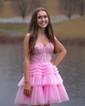 Corset Skater Glitter Tulle Tiered Homecoming Dresses