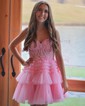 Corset Skater Glitter Tulle Tiered Homecoming Dresses