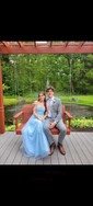 Ball Gown/Princess Sweep Train Scoop Neck Tulle Appliques Lace Prom Dresses