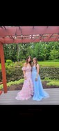 Ball Gown/Princess Sweep Train Scoop Neck Tulle Appliques Lace Prom Dresses