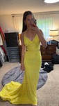 Trumpet/Mermaid V-neck Jersey Sweep Train Beading Prom Dresses