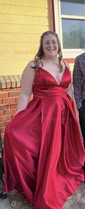 Ball Gown V-neck Satin Floor-length Pockets Prom Dresses