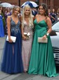 Ball Gown/Princess Floor-length V-neck Satin Split Front Prom Dresses