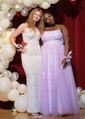 Ball Gown Scoop Neck Tulle Sweep Train Appliques Lace Prom Dresses