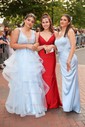 Ball Gown V-neck Tulle Ruffle Tiered Prom Dresses With Appliques