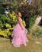 Ball Gown V-neck Tulle Ruffle Tiered Prom Dresses