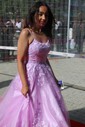 Ball Gown/Princess Sweep Train Scoop Neck Tulle Appliques Lace Prom Dresses