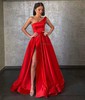 Ball Gown/Princess Floor-length One Shoulder Satin Sleeveless Pockets Prom Dresses