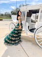 Ball Gown/Princess Off-the-shoulder Tulle Sweep Train Prom Dresses With Appliques Lace