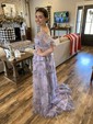 Ball Gown/Princess Off-the-shoulder Tulle Court Train Prom Dresses With Sashes / Ribbons