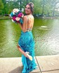 Sheath/Column V-neck Sequined Sweep Train Prom Dresses With Feathers / Fur