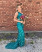 Trumpet/Mermaid One Shoulder Sequined Sweep Train Prom Dresses With Split Front